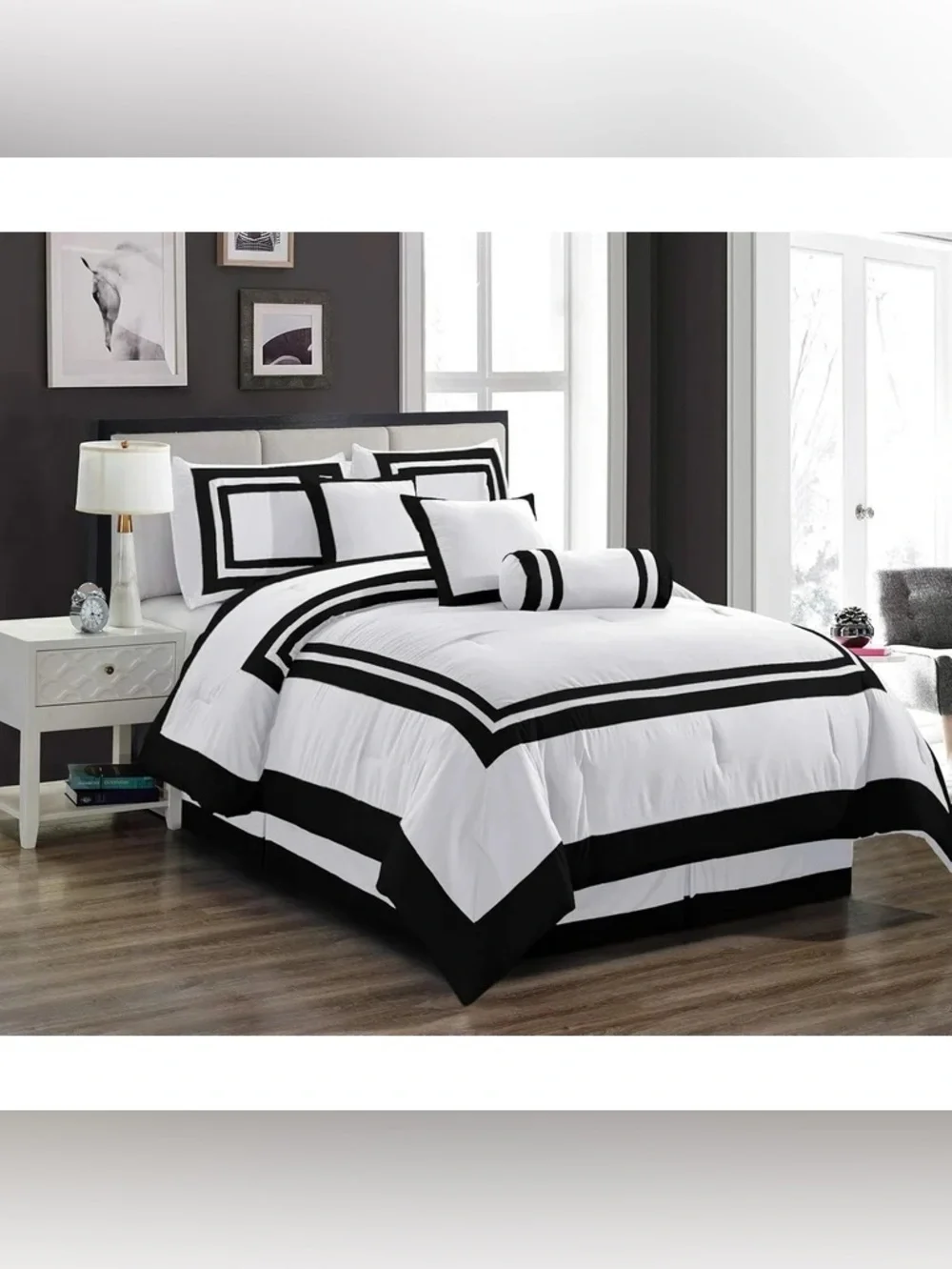 Elegant Black & White Geometric Full 3 piece Comforter Set